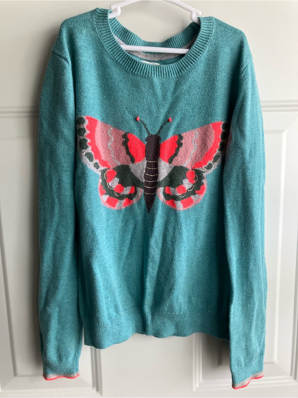 Mini Boden blue butterfly knit sweater size 9 10 years